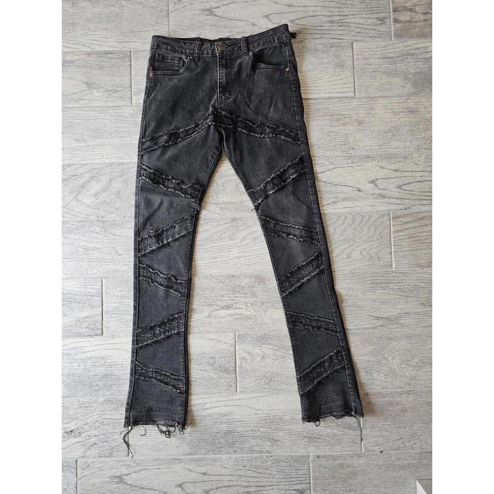 Boy's Youth Waimea Stacked Fit Denim Black Jeans Pants Size 18 Distressed
